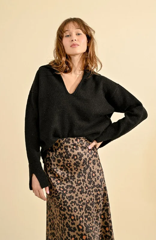 Molly Bracken - Polo Collar Sweater Herringbone Houndstooth Plaid