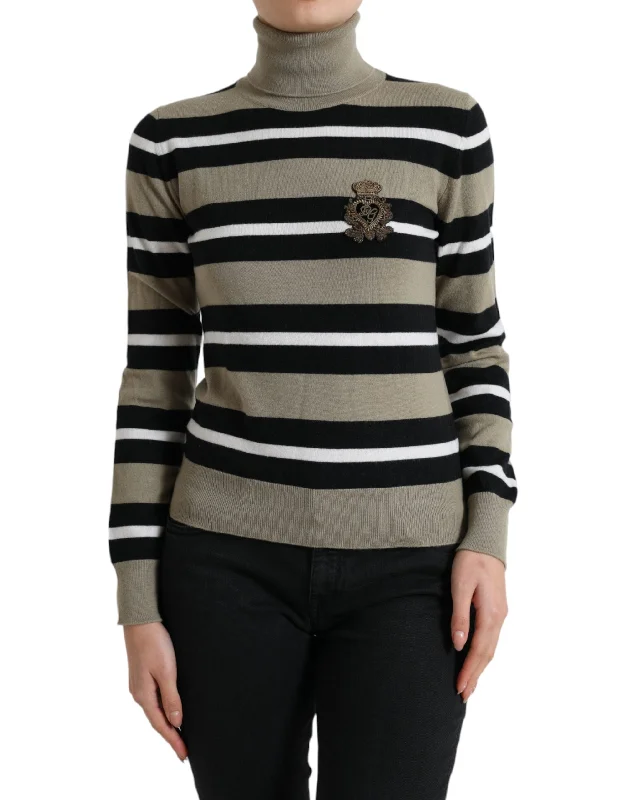 Dolce & Gabbana Multicolor Striped Wool Turtleneck Sweater Satin Blend Silk Blend Wool Blend Dolce & Gabbana Multicolor Striped Wool Turtleneck Sweater Satin Blend Silk Blend Wool Blend