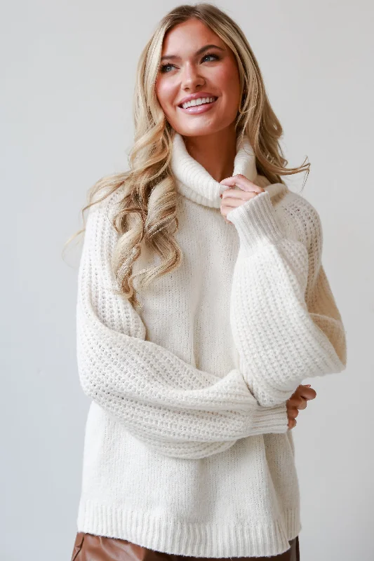 FINAL SALE - Endlessly Cozy Ivory Turtleneck Oversized Sweater Solid Print Embellished FINAL SALE - Endlessly Cozy Ivory Turtleneck Oversized Sweater Solid Print Embellished