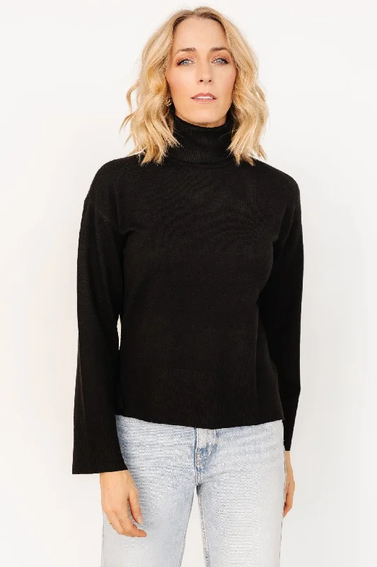 Irene Turtleneck Sweater Top | Black Tailored Straight A-Line