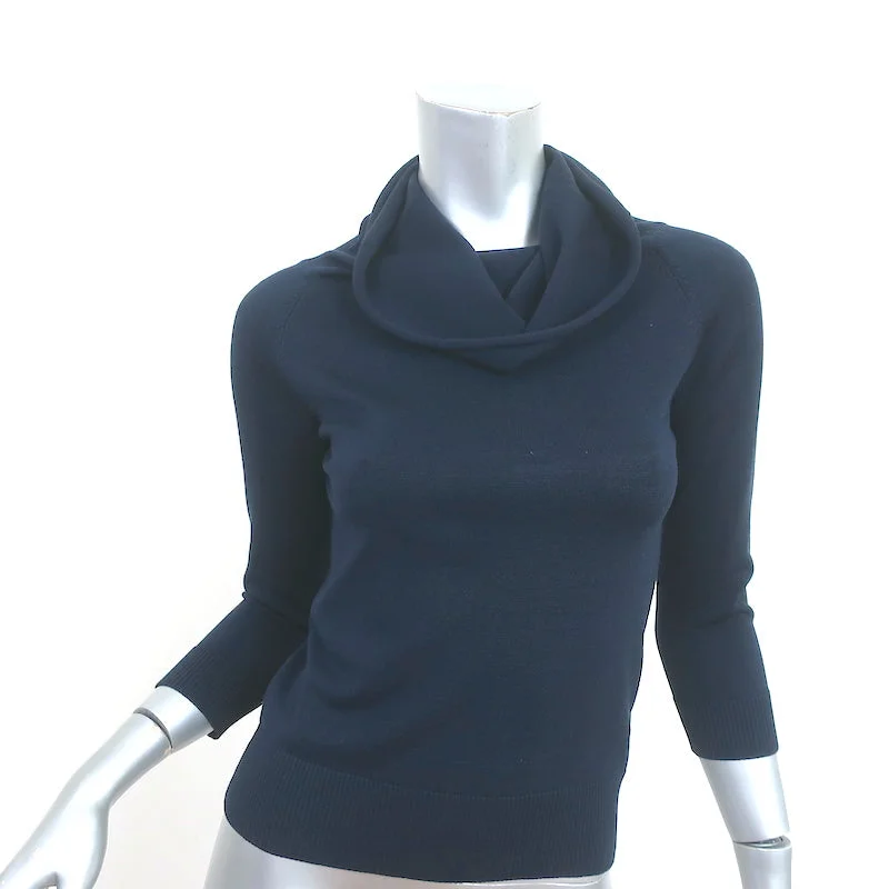 Max Mara Cowl Neck Sweater Navy Stretch Silk Knit Size Small Boxy Sweater Fitted Sweater A-Line Max Mara Cowl Neck Sweater Navy Stretch Silk Knit Size Small Boxy Sweater Fitted Sweater A-Line