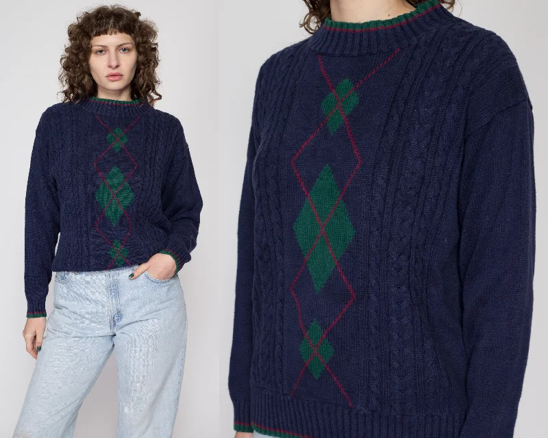 Medium 80s Jantzen Navy Blue Argyle Cable Knit Sweater Graphic Sweater Embroidered Appliqued Medium 80s Jantzen Navy Blue Argyle Cable Knit Sweater Graphic Sweater Embroidered Appliqued