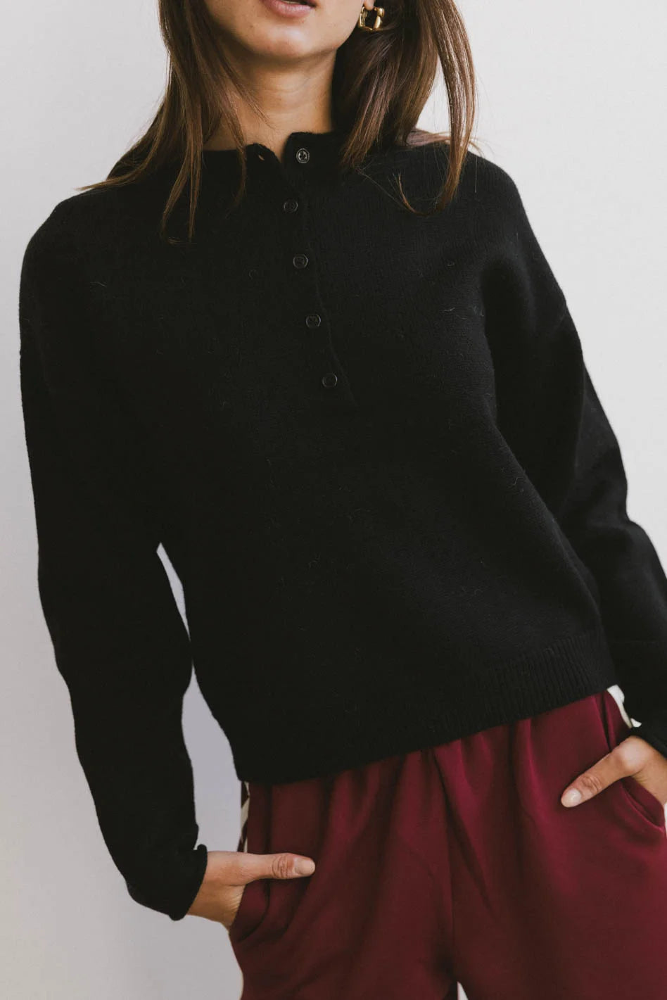 Meli Button Front Knit Sweater in Black - FINAL SALE Fleece Fabric Down Fabric Feather Fabric Meli Button Front Knit Sweater in Black - FINAL SALE Fleece Fabric Down Fabric Feather Fabric