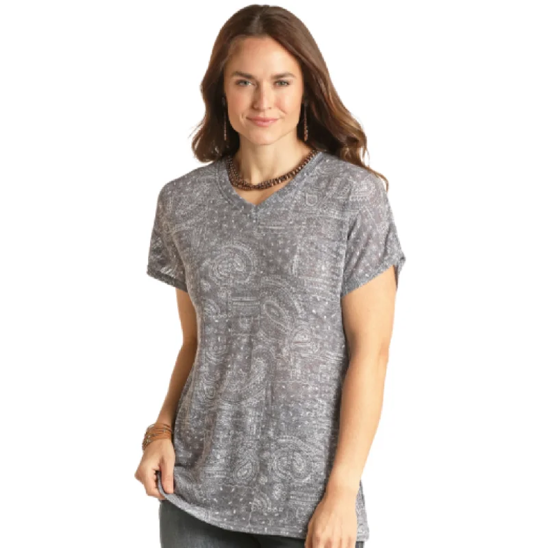 Short Sleeve Bandana Print Sweater Top by Panhandle WLWT51R0UE Velvet Chenille Corduroy Short Sleeve Bandana Print Sweater Top by Panhandle WLWT51R0UE Velvet Chenille Corduroy