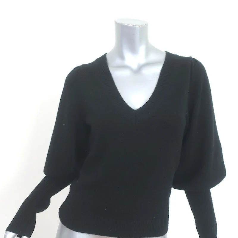 The Kooples Blouson Sleeve V-Neck Sweater Black Wool-Cashmere Size 1 NEW Fitted Loose Oversized The Kooples Blouson Sleeve V-Neck Sweater Black Wool-Cashmere Size 1 NEW Fitted Loose Oversized