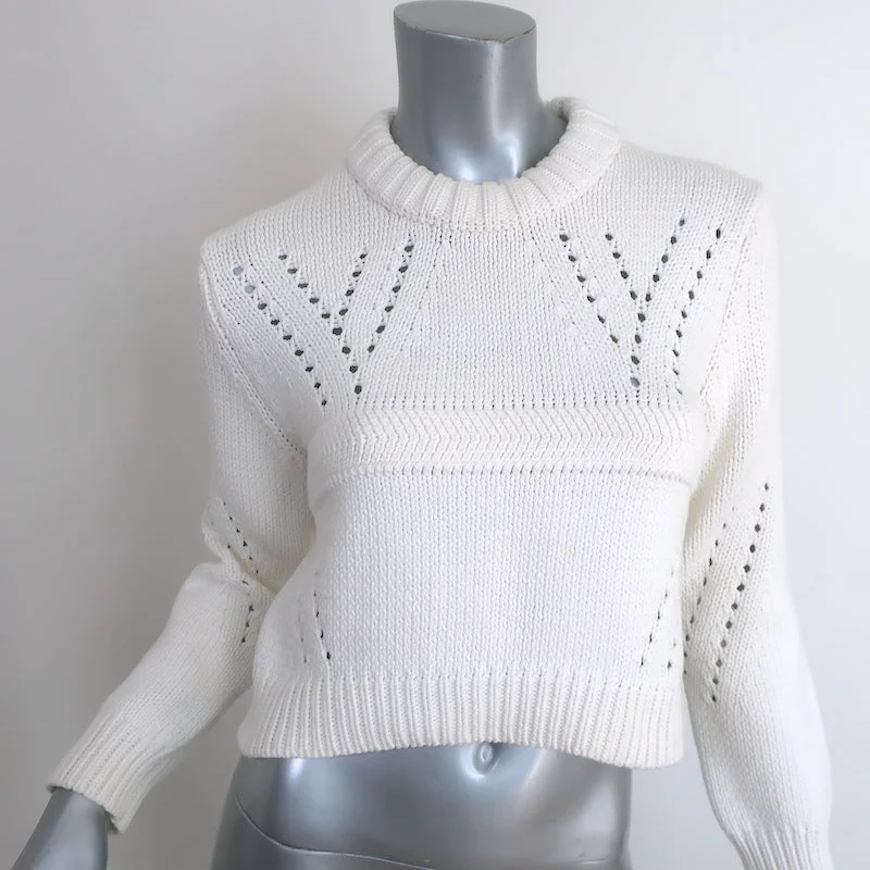 Tibi Shrunken Sweater White Cotton-Blend Knit Size Extra Small Cropped Pullover Front Pockets Side Pockets Patch Pockets Tibi Shrunken Sweater White Cotton-Blend Knit Size Extra Small Cropped Pullover Front Pockets Side Pockets Patch Pockets