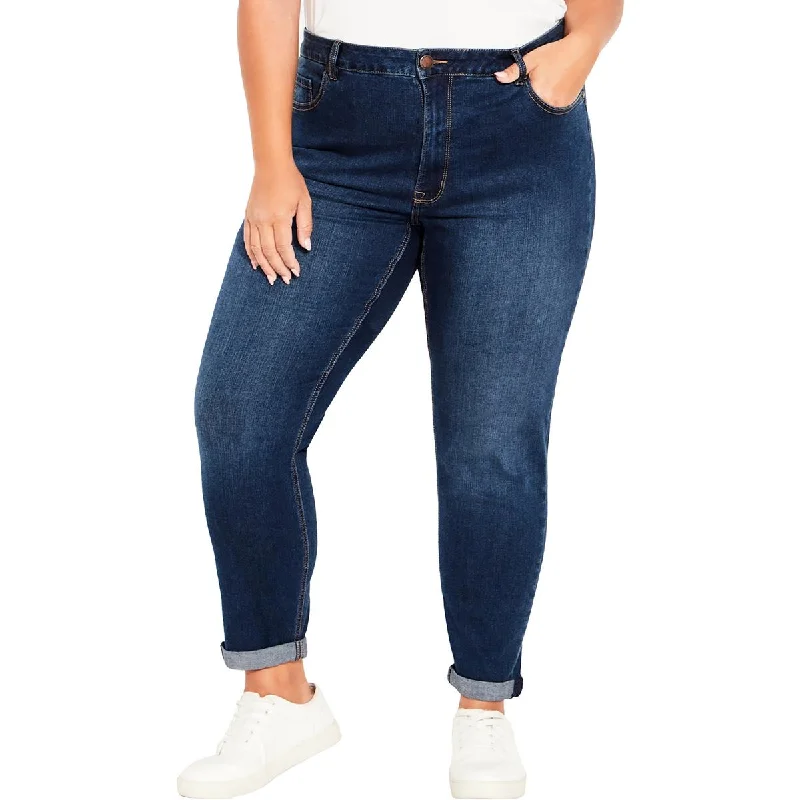 Avenue Womens Plus Denim Rolled cuff Slim Jeans Chic Dark-Wash Skinny Jeans