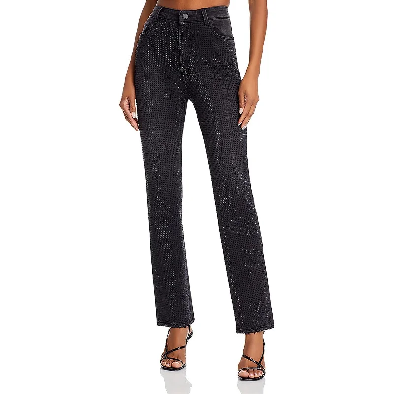 Womens High Rise Emellished Ankle Jeans Trendy Skinny High-Waist Jeans