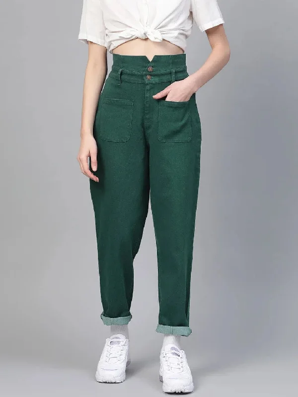 Emerald Green Slouchy Jeans Comfortable Full-Length Denim Jeans