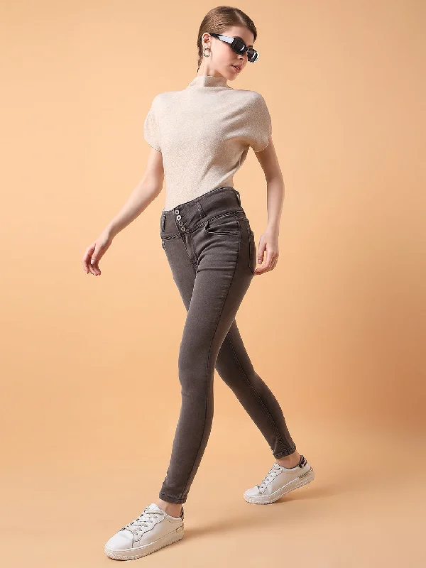 Women Brown Straight Fit Jeans-GZ-DNM5602-Brown Fashionable Straight Cut Jeans