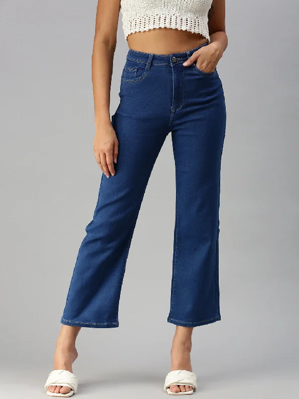 Women Solid Blue Wide Leg Jeans-TRP-7010B-Blue Comfortable Distressed Straight-Leg Jeans Women Solid Blue Wide Leg Jeans-TRP-7010B-Blue Comfortable Distressed Straight-Leg Jeans