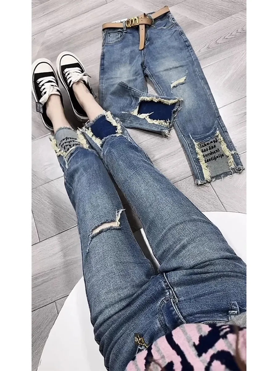 Y2k Pear-shaped Slimming Straight Leg Jeans Children 2023 Plus-size Summer Comfortable Full-Length Denim Jeans Y2k Pear-shaped Slimming Straight Leg Jeans Children 2023 Plus-size Summer Comfortable Full-Length Denim Jeans