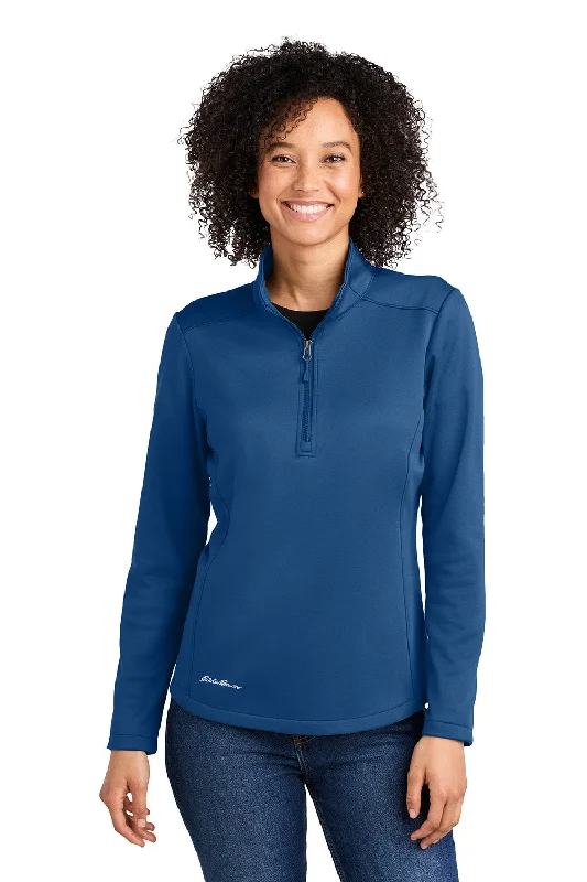 Eddie Bauer Womens Smooth Fleece 1/4 Zip Sweatshirt - Cobalt Blue - New Hoodie with Frayed Bohemian Relaxed