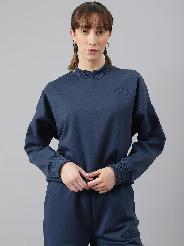 Fitkin Women Blue Crew Neck Regular Fit Sweatshirt Hoodie with Hem Fringe Bohemian Relaxed Fitkin Women Blue Crew Neck Regular Fit Sweatshirt Hoodie with Hem Fringe Bohemian Relaxed