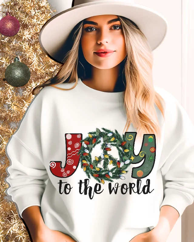 Joy To the World Women's Crewneck Sweatshirt Peace Sign Wreath with Doodle Letters Hoodie with Hem Frayed Vintage Worn Joy To the World Women's Crewneck Sweatshirt Peace Sign Wreath with Doodle Letters Hoodie with Hem Frayed Vintage Worn
