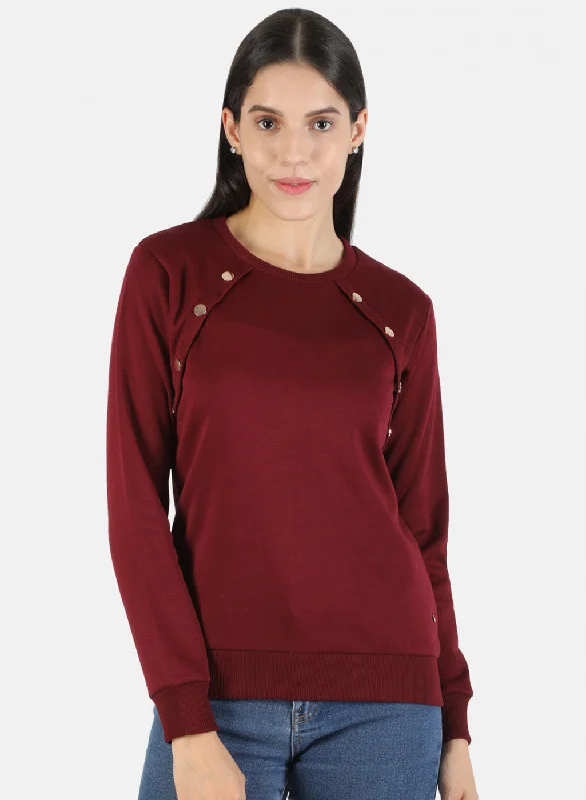 Women Maroon Solid Sweatshirt Hoodie with Pocket Utility Practical