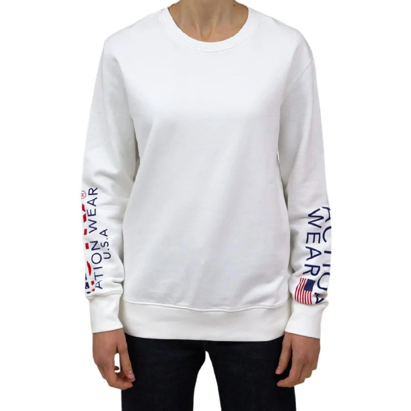 Sweatshirt Iconic Wom Flag - White Hoodie with Turtle Neck Cozy Winter