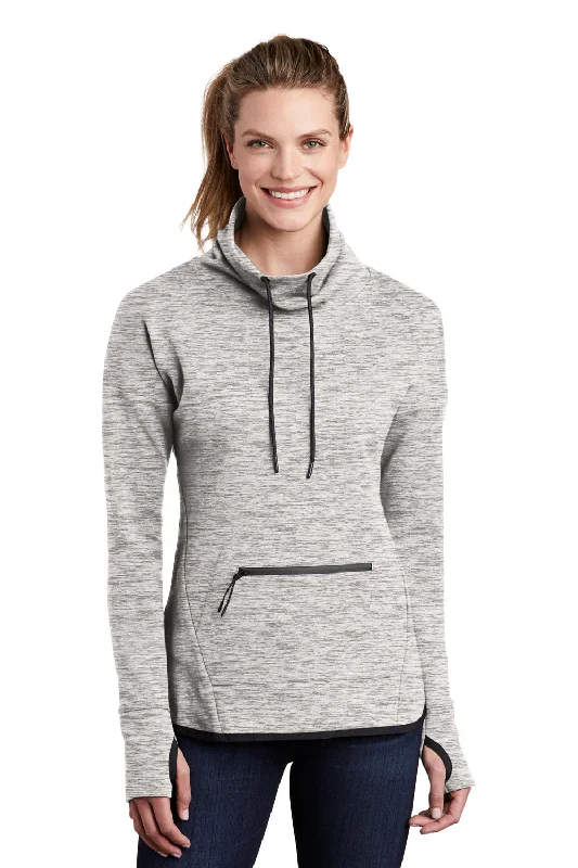 Sport-Tek Womens Triumph Fleece Cowl Neck Sweatshirt w/ Pocket - Heather Grey Hoodie with Belted Waist Structured Tailored