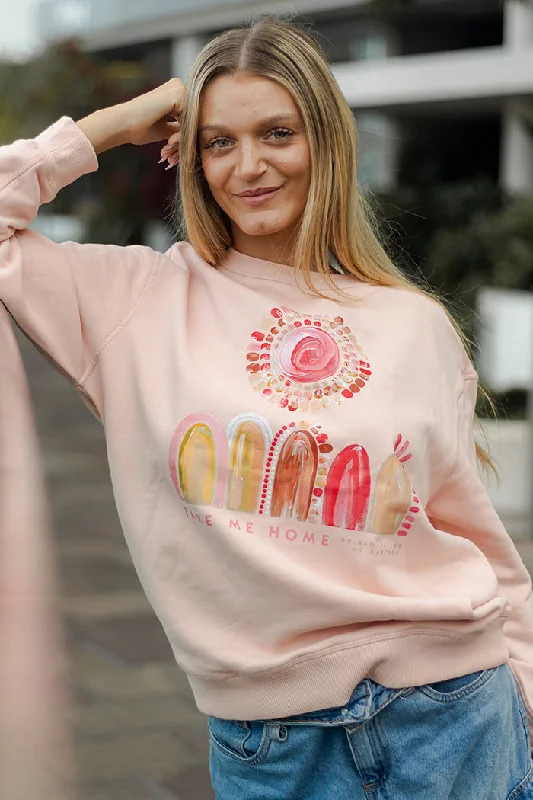 Take Me Home Pale Pink Cotton Blend Crew Neck Women's Sweatshirt Hoodie with Cropped Fit Short Trendy Take Me Home Pale Pink Cotton Blend Crew Neck Women's Sweatshirt Hoodie with Cropped Fit Short Trendy