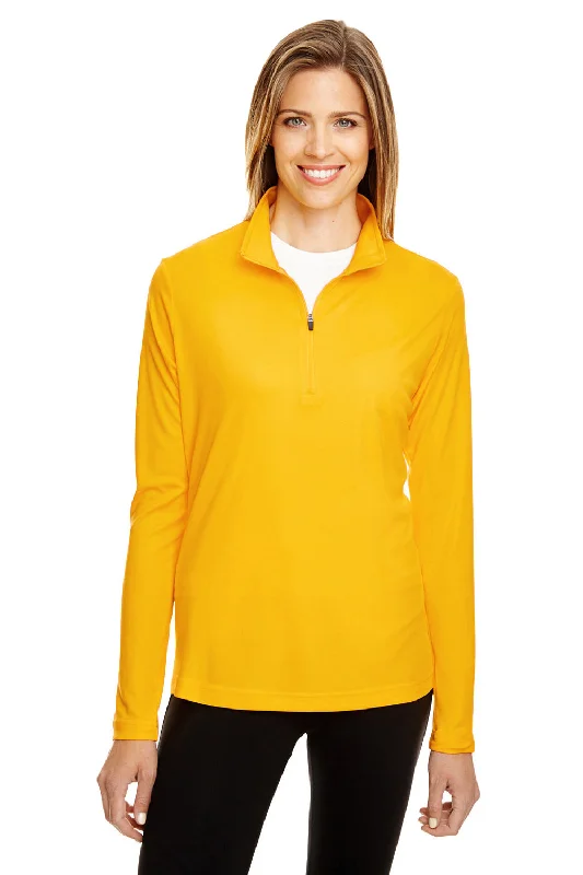 Team 365 Womens Zone Performance Moisture Wicking 1/4 Zip Sweatshirt - Athletic Gold Hoodie with Patch Decorative Personalized