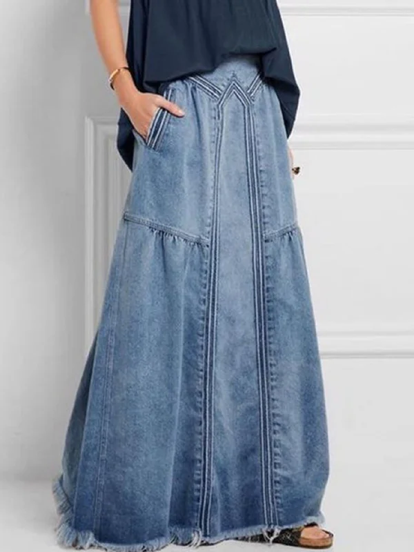 Jeans Elastic Waist Skirt linen skirt airy