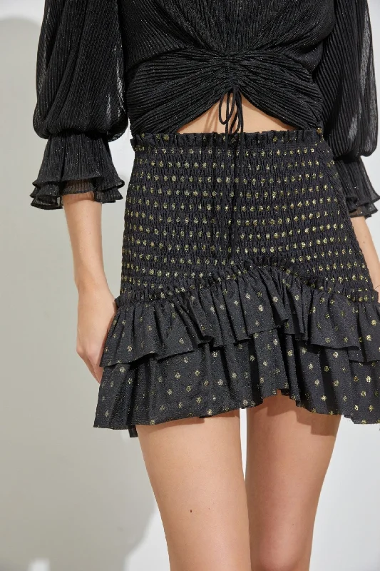Ruffle Skirt in Black and Gold boho skirt vibe